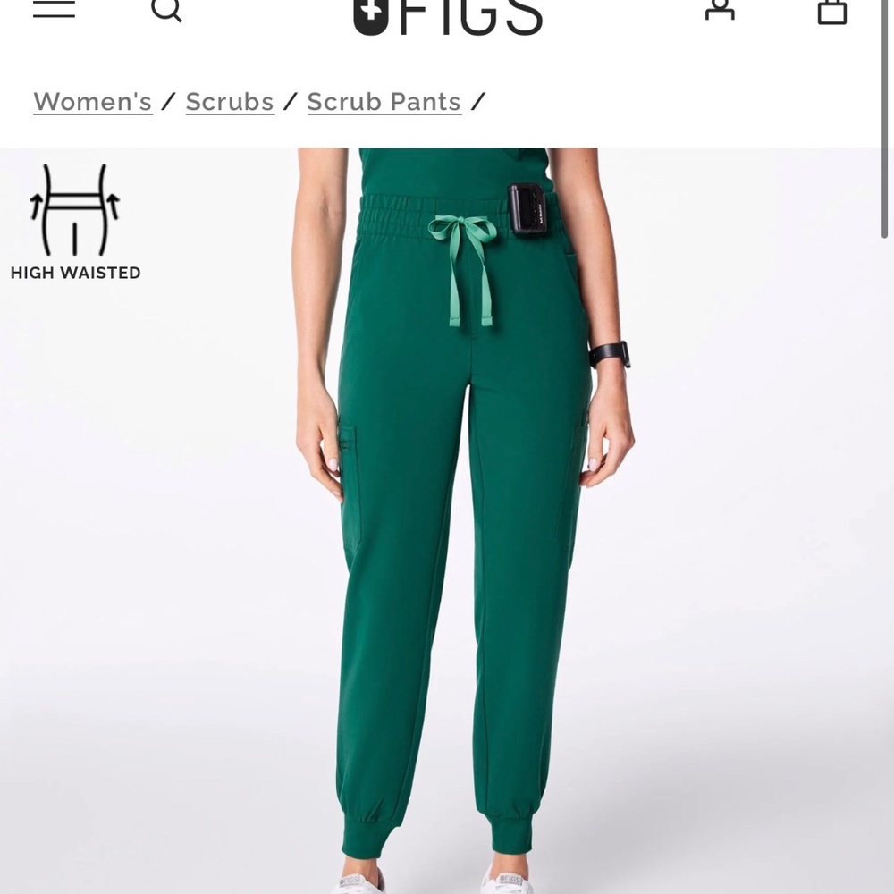 Figs Uman high waisted relaxed jogger scrub pant in hunter green